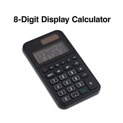 Staples 8-Digit Battery & Solar Basic Pocket Calculator, Black (ST130-CC)