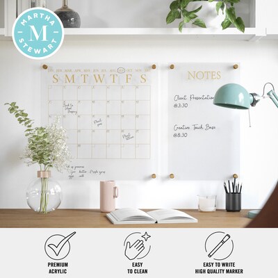 Martha Stewart Grayson Acrylic Gold Print Dry Erase Wall Calendar with Notes, 18" x 18" (BRACS284545G2CG)