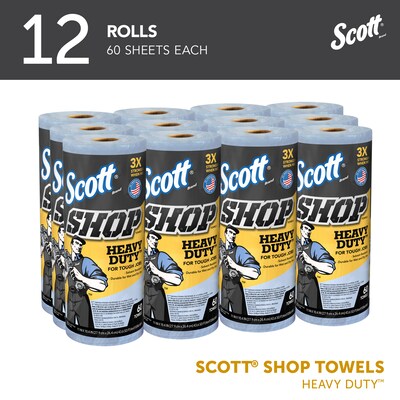 Scott Shop Towels Heavy Duty, 10.4 x 11, Blue, 60 Sheets/Roll, 12 Rolls/Carton (32992)