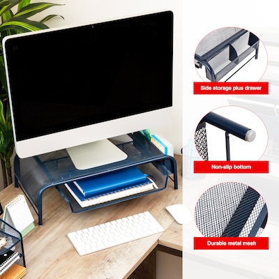 Staples Metal Mesh Monitor Stand, Up to 32" Monitor, Navy Blue (ST63853)