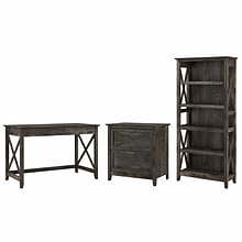 Bush Furniture Key West 48W Writing Desk with 2 Drawer Lateral File Cabinet and 5 Shelf Bookcase, D