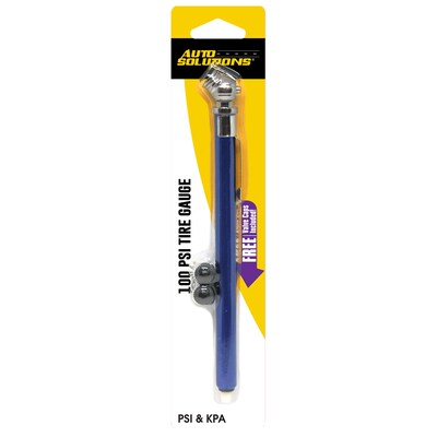 Auto Solutions Tire Pressure Gauge, 10-100 PSI, 25/Pack, 8 Packs/Carton (14843)