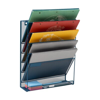 Mind Reader 6-Pocket Metal Mesh Mountable Wall File, Letter Size, Turquoise (MAGSTACK-TUR)