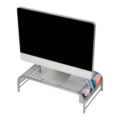 Mind Reader Network Collection Metal Mesh Monitor Stand with 2 Storage Compartments, Silver (MESHM-SIL)