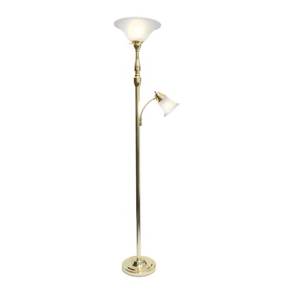 Lalia Home Torchiere Floor Lamp with Reading Light and Marble Glass Shades, Gold (LHF-3003-GL)
