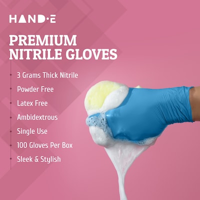 Hand-E Blue Nitrile Disposable Gloves, Latex-Free, Powder-Free, XL, 400 Count (HND-82724H-4A)