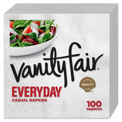 Vanity Fair Everyday Luncheon Napkins, 2-Ply, White, 100 Napkins/Pack (35501)