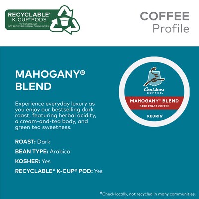 Caribou Mahogany Blend Coffee Keurig® K-Cup® Pods, Dark Roast, 0.40 oz., 24/Box (6990)