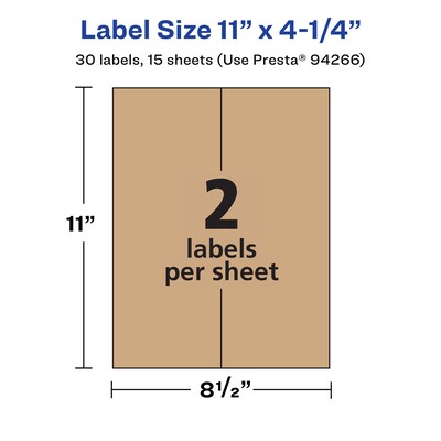 Avery Laser/Inkjet Rectangle Multipurpose Labels, 11" x 4.25", Kraft Brown, 30 Labels/Pack ( 94266)