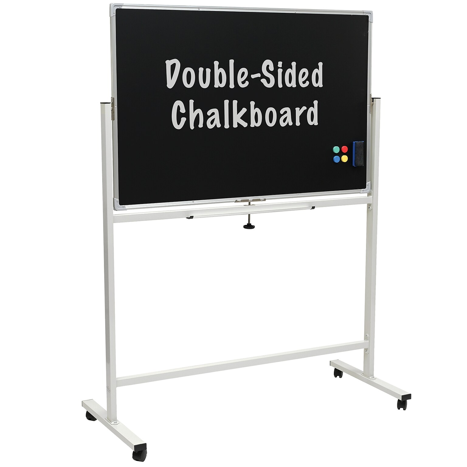 Excello Global Products Double Sided Magnetic Mobile Chalkboard, 48 x 32, White Frame (EGP-HD-0548)
