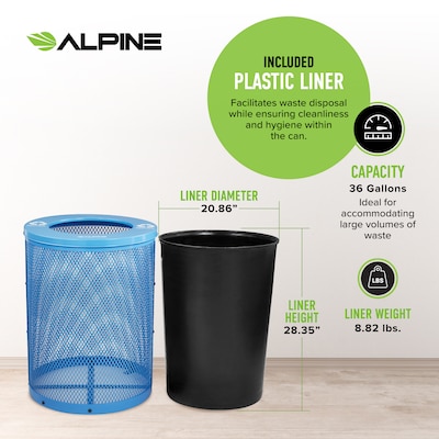 Alpine Industries 4460 Series Steel Mesh Outdoor Trash Can with Liner, 36 Gallon, Blue (ALP4460-01-BLU)