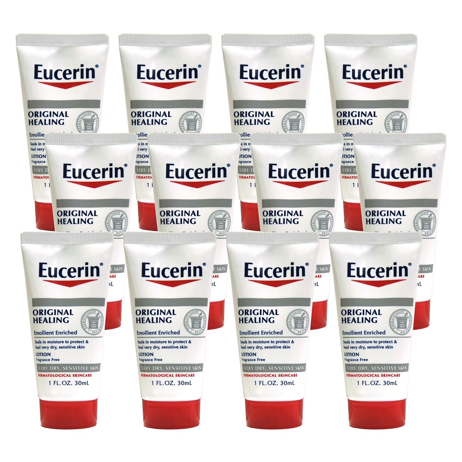 Eucerin Original Healing Lotion Dry Skin Therapy, 1 oz Travel Size Bottle, 12 Bottles/Bag, 12 Bags/Carton