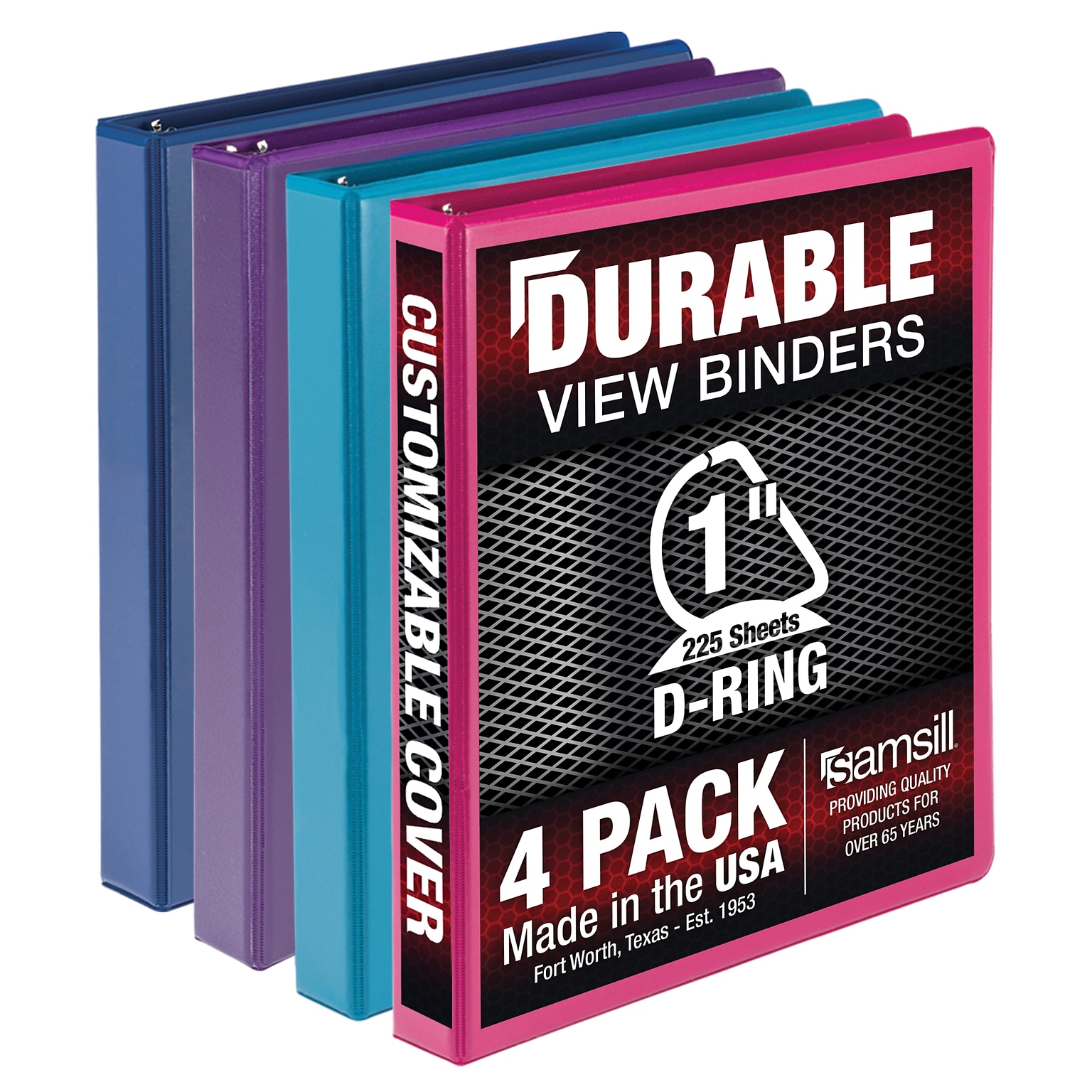 Samsill Durable View Binders 3 D-Ring, Assorted Color, 4 Pack (MP46439)