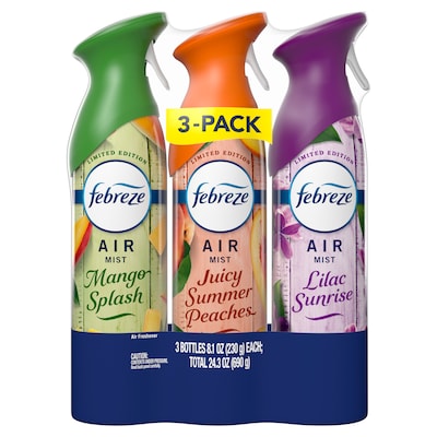 Febreze Air Mist Air Freshener Spray, Lilac Sunrise/Juicy Summer Peaches/Mango Splash Scent, 8 oz., 3/Pack (21291)