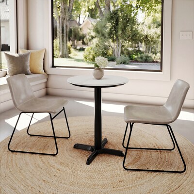 Flash Furniture Acadia 24" Round Wooden Dining Table with X-Base, White Faux Marble/Black Base (STRD24WMAT2222)