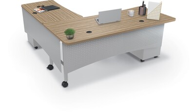 MooreCo Avid Modular Return Double Pedestal Instructor Desk, Buka Bark (91782-7982-7982)