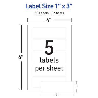 Avery No-Iron Waterproof Fabric Labels, 1" x 3", White, 50 Labels/Pack (40725)
