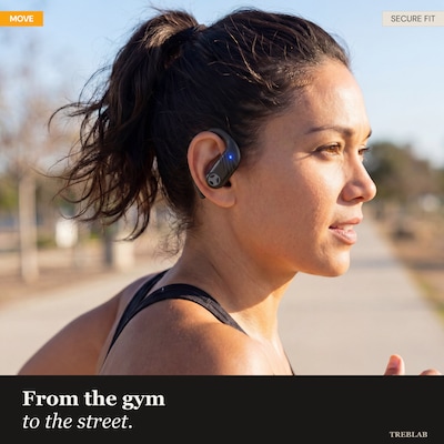 Treblab X3-Pro Bluetooth Wireless Earbuds with Earhooks with Charging Case, White