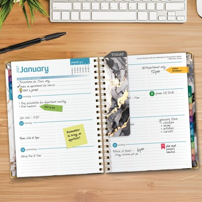 2027 Excello Brands 9 x 11 Weekly & Monthly Standard Planner, Paperboard Cover, Black Gold Marble (FSHN-CY27-8511-34)