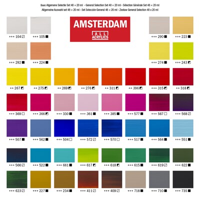 Amsterdam Standard Acrylic General Set, Assorted Colors, 20mL, 48/Set  (AMS17820448)