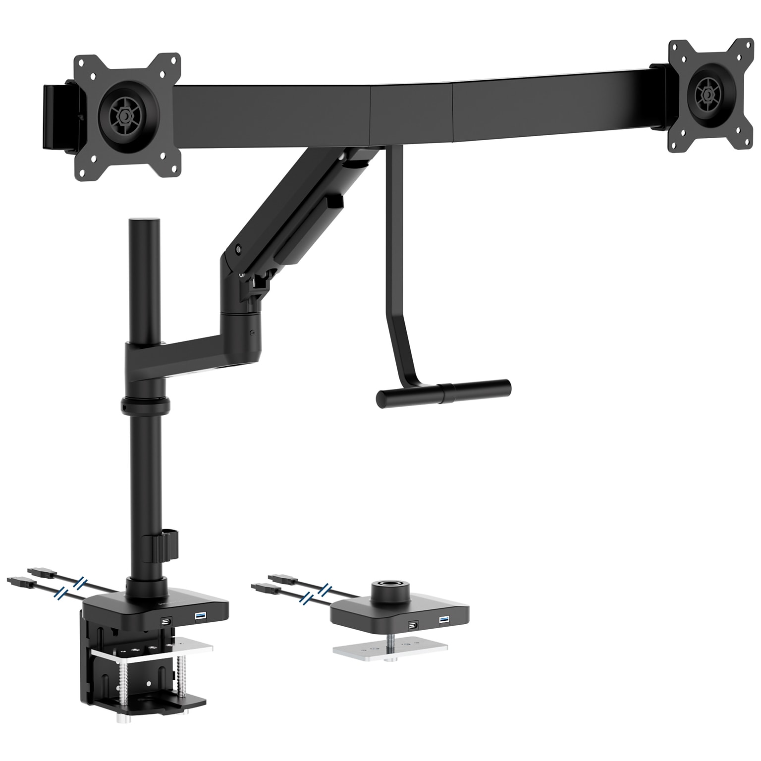 Mount-It! Dual Monitor Gas Spring Desk Mount with Pole and Crossbar For Screens Up to 32, 19.8 lbs Per Arm, Black (MI-12005)