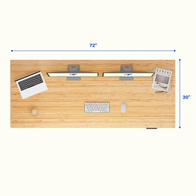 FlexiSpot E7COMMERCIAL 72''W Electric Adjustable Standing Desk, Bamboo/Black (E7BCOM7230-LBZB)
