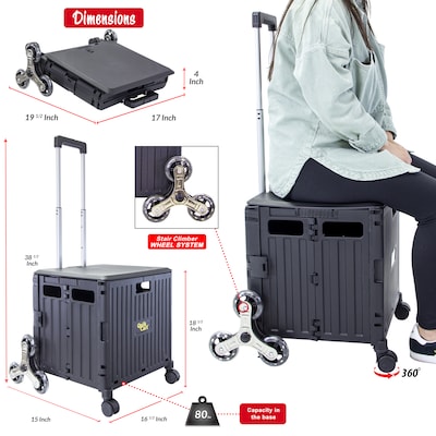 Dbest Stair Climber Quik Cart Swing Lid Four Swivel Wheeled Rolling Crate Teacher Utility, Sky Black (01-955)