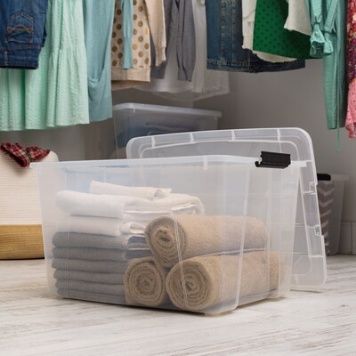 Iris 60 Quart Storage Container with Lid, Plastic, Clear, 4/Pack (500294)