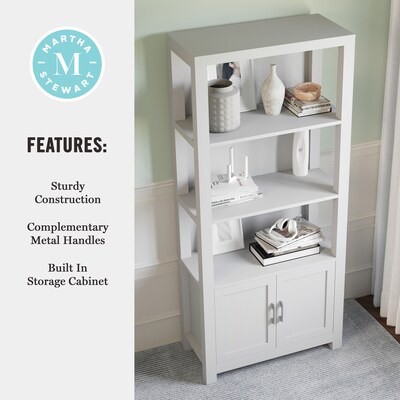 Martha Stewart Hutton 68" 4-Shelf Shaker Style Bookcase w/ Cabinet, Gray Engineered Wood/Brushed Nickel Hardware (ZG053GY)