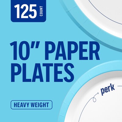 Perk™ Heavy-Weight Paper Plates, 10", Blue/White, 125/Pack (PK54330)