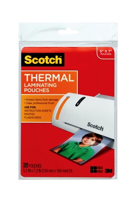 Scotch Thermal Laminating Pouches, Photo, 5 Mil, 20/Pack (TP5903-20)