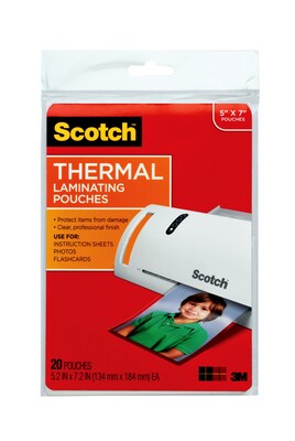 Scotch Thermal Laminating Pouches, Photo, 5 Mil, 20/Pack (TP5903-20)
