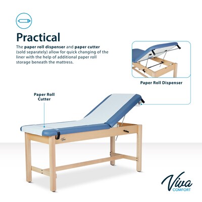 Aristo Wood Physician Exam Table with Adjustable Backrest, Paper Cutter, and Holder, 500lbs. Capacity, Blue (ADI996-HBF-BLU)