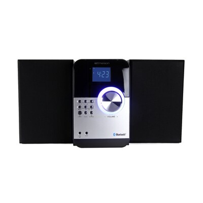 Emerson Bluetooth Micro Music System with MP3, CD Player, FM Radio, Alarm Clock, USB, AUX Input, LED Display, and Remote Control