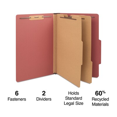 Staples 60% Recycled Pressboard Classification Folder, 2-Dividers, 2.5 Expansion, Legal Size, Brick Red, 20/Box