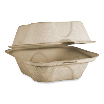 World Centric Fiber Hinged Takeout Container, Natural, 50/Pack, 500/Carton (WORTOSCU15BLFP)