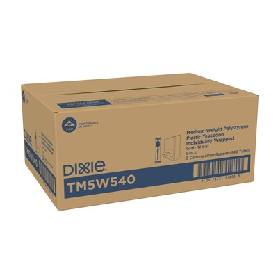 Dixie Grab 'N Go Individually Wrapped Medium-Weight Spoon, Dispenser Box, Black, 90/Pack (TM5W540)