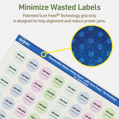 Avery Dissolvable Circle Multipurpose Labels, 0.75" Dia., Off-white, 2000/Pack (94504)