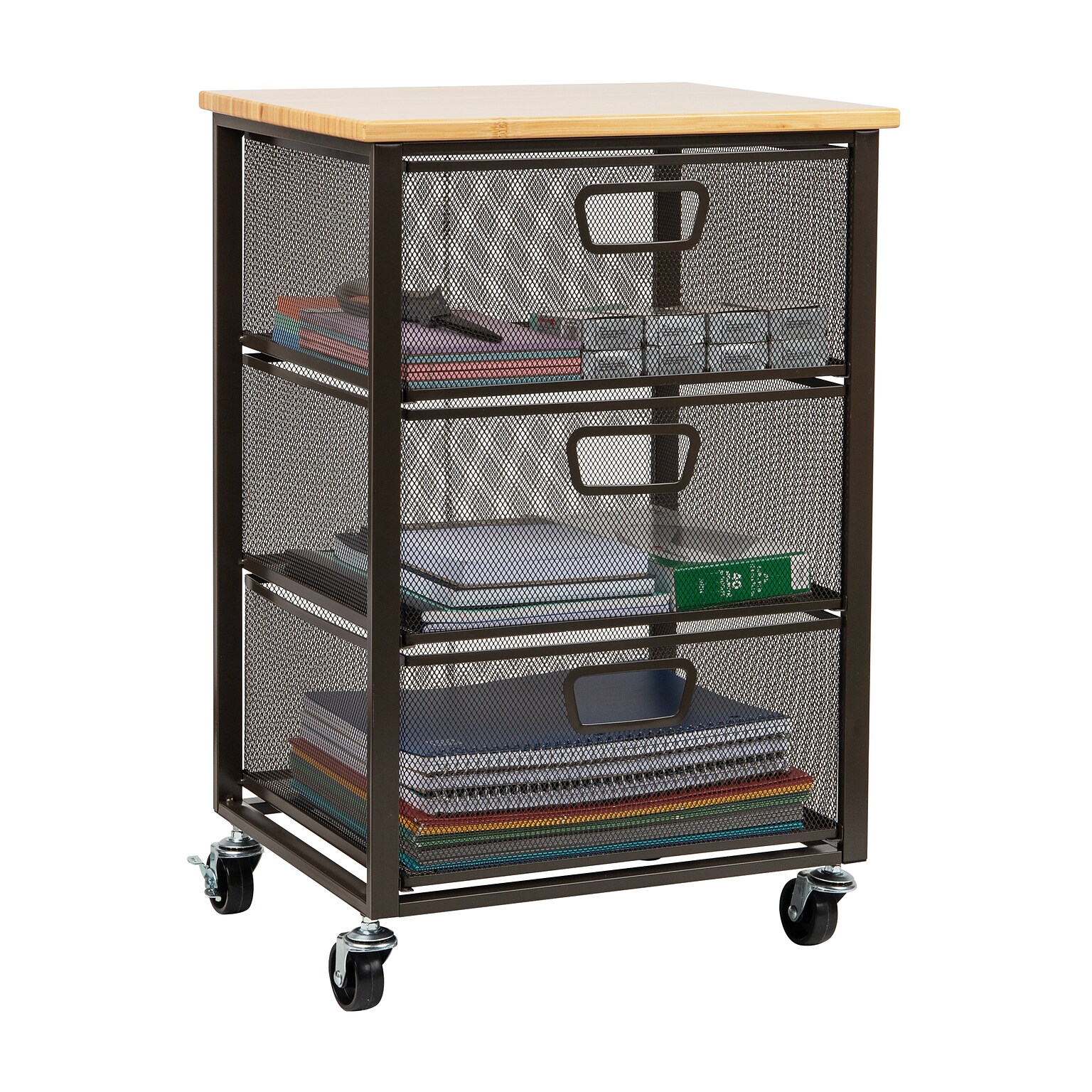 Mind Reader 3-Drawer Rolling Storage Organizer Cart with Wheels, Black (3TMESHC-BLK)