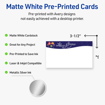 Avery Silver-Snowflakes Matte Blank Card, White, 80/Pack (S00-FJV)