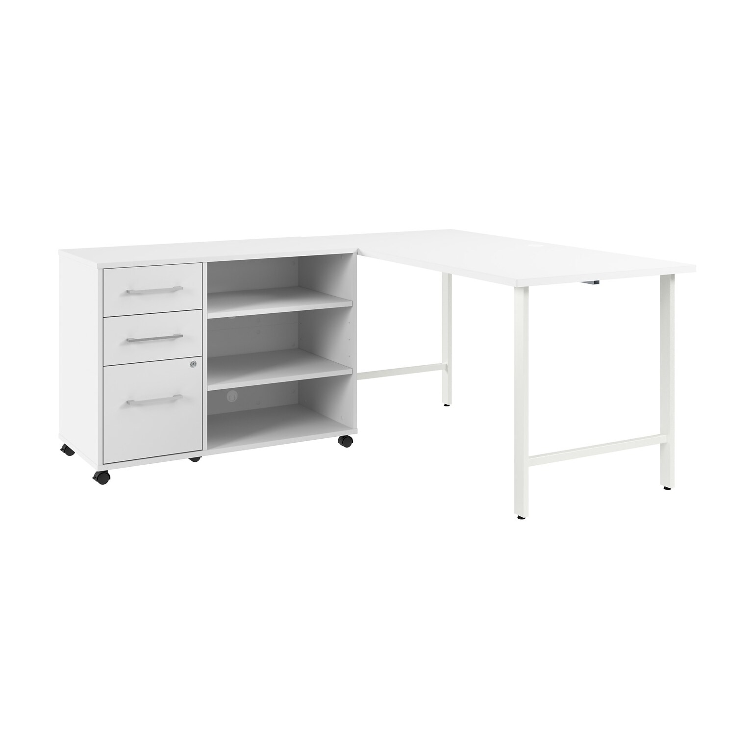 Bush Business Furniture Hustle 60W Computer Desk and Storage Cabinet with Drawers and Shelves, White (HUS009WH)