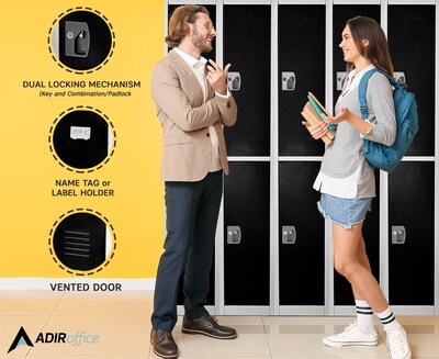 AdirOffice 72'' 2-Tier Black Storage Locker, 4/Pack (629-202-BLK-4PK)
