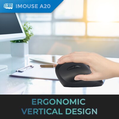 Adesso iMouse A20 Wireless Ergonomic Vertical Optical Mouse, Black