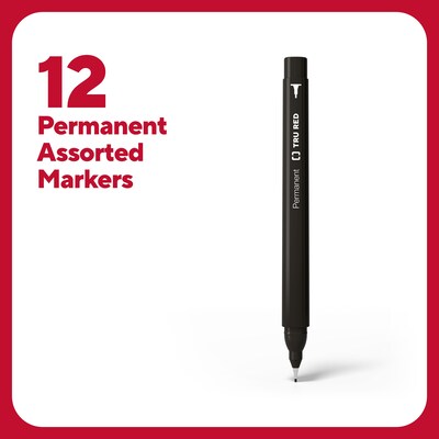 TRU RED™ Pen Permanent Markers, Ultra Fine Tip, Assorted, 12/Pack (TR54531)