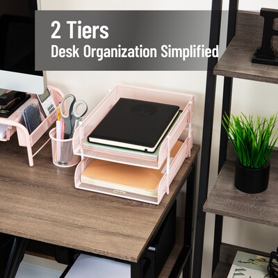 Mind Reader 2-Compartment Stackable Metal Tray, Pink (CSTACK2-PNK)