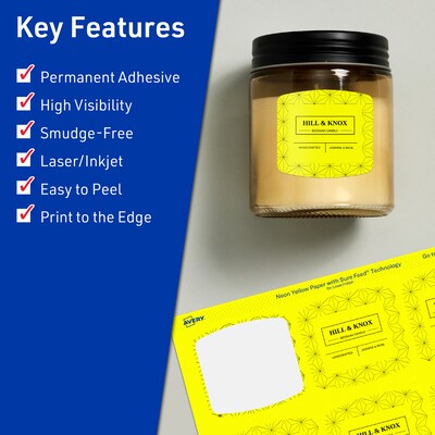 Avery Laser/Inkjet Arched Square Multipurpose Labels, 2 x 2-3/16, Neon Yellow, 960/Box (94124)