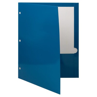 JAM Paper Laminated Glossy Glossy 3-Hole Punched 2 Pocket Cardstock Folder, Blue, 25/Pack (385GHPBUD)