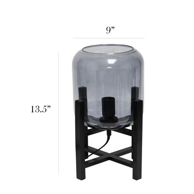 Simple Designs Black Wood Mounted Table Lamp with Smokey Glass Cylinder Shade (LT1068-SMK)