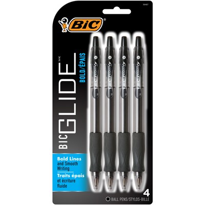 BIC Glide Bold Retractable Ballpoint Pen, Bold Point, Black Ink, 4/Pack (VLGBP41-BLK)