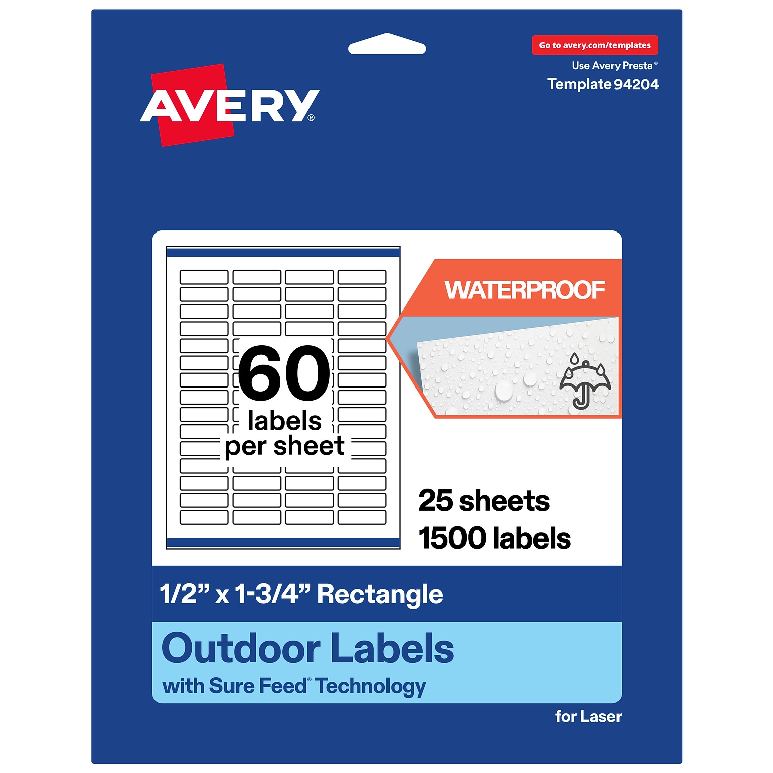 Avery Waterproof Rectangle Laser Multipurpose Labels, 0.5 x 1.75, White, 1500/Pack (19479399209)